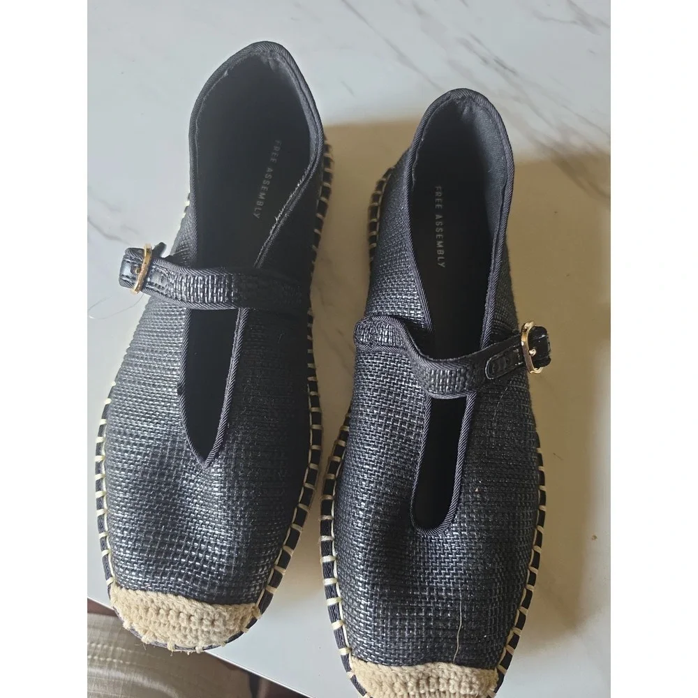 Free Assembly Mary Jane Olefin Espadrilles, Black/Natural Jute, Sz 7 NWT